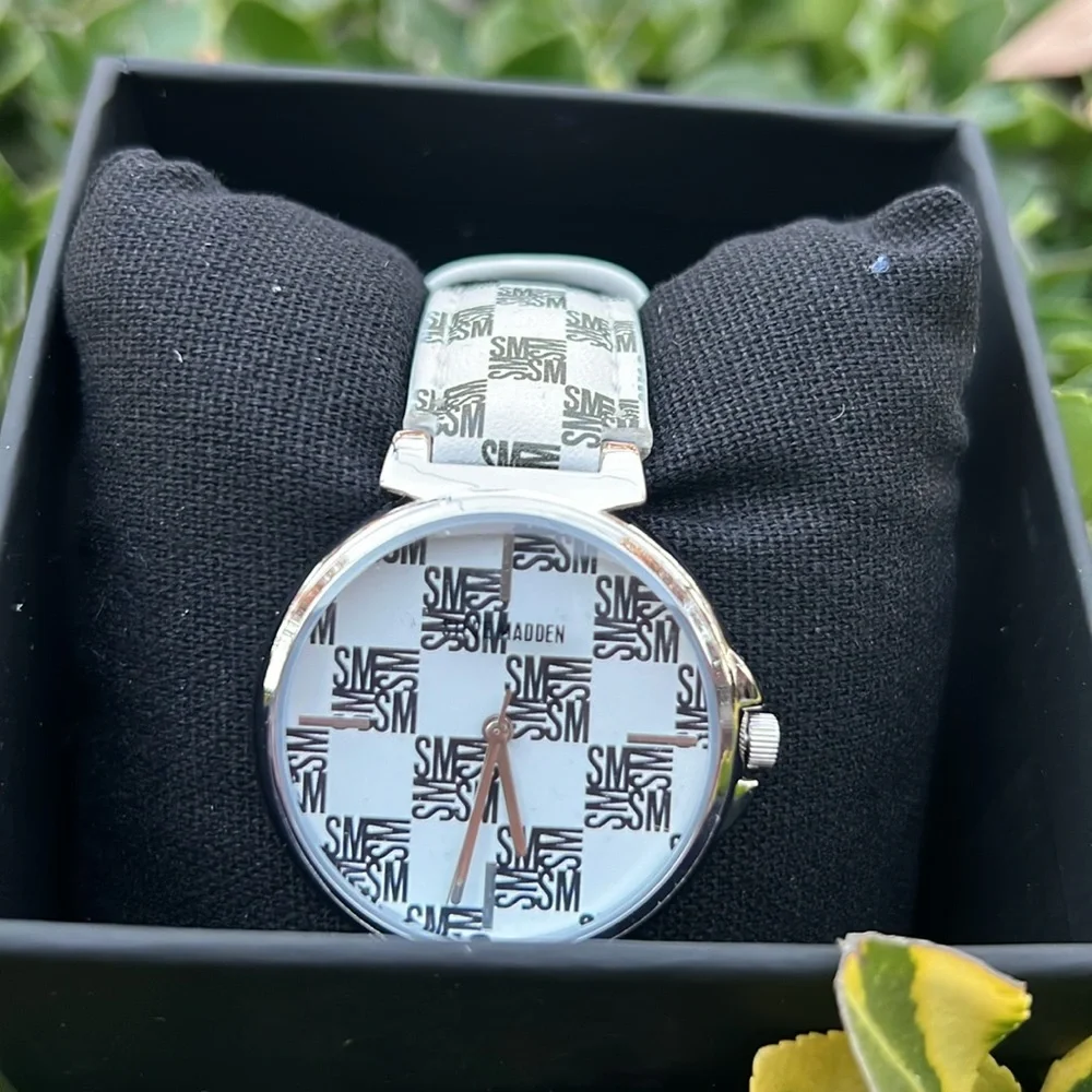Steve Madden Logo in Black & White Checkered Pattern Watch, 36mm